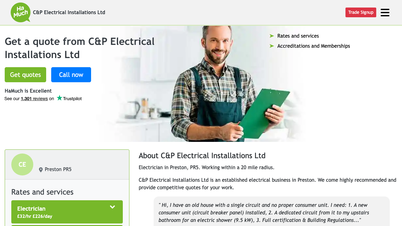 C&P ELECTRICAL INSTALLATIONS LTD website preview