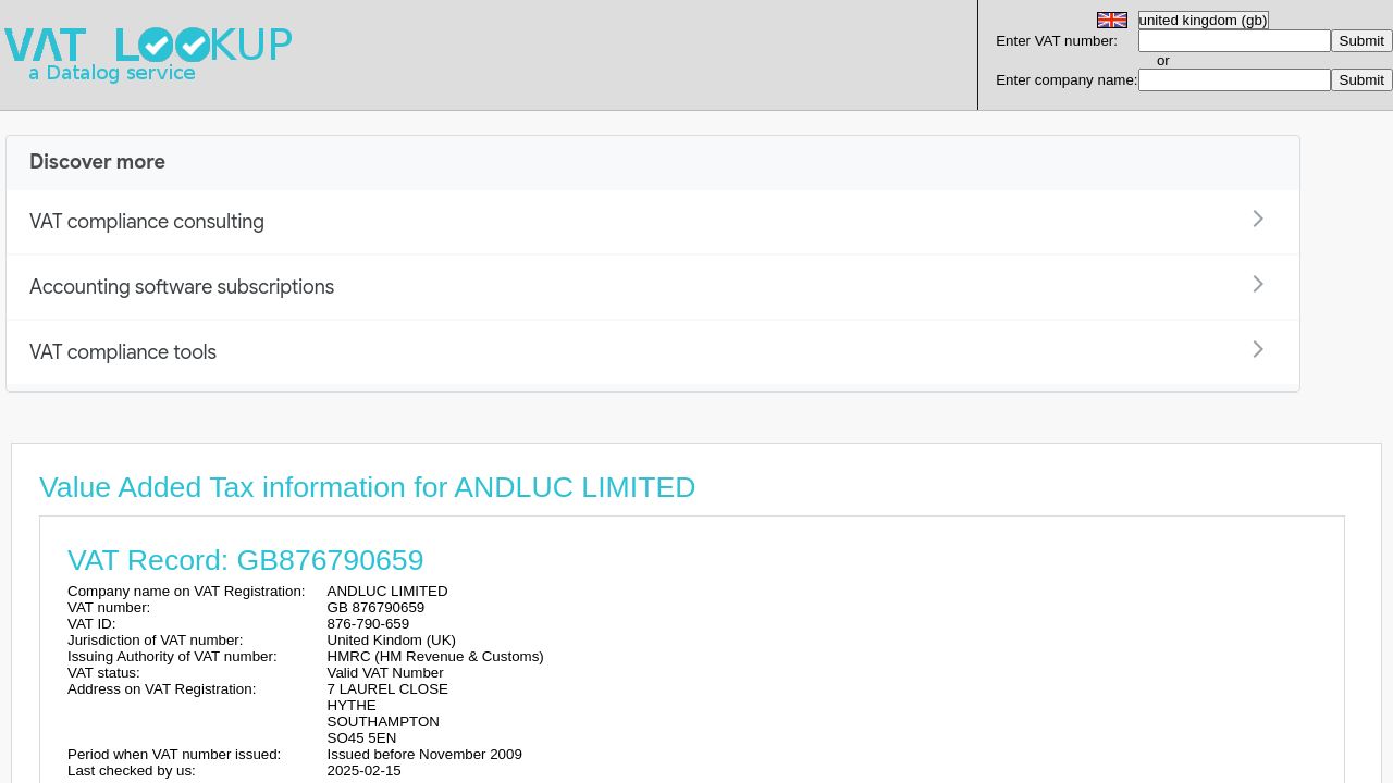 ANDLUC LIMITED website preview