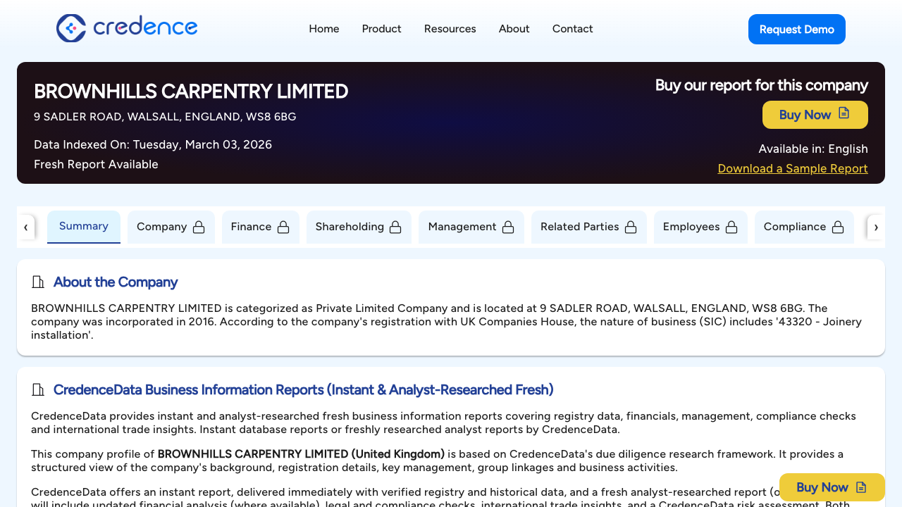 BROWNHILLS CARPENTRY LIMITED website preview