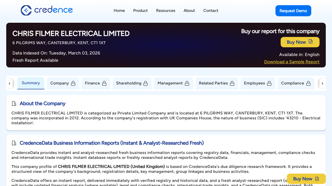 CHRIS FILMER ELECTRICAL LIMITED website preview