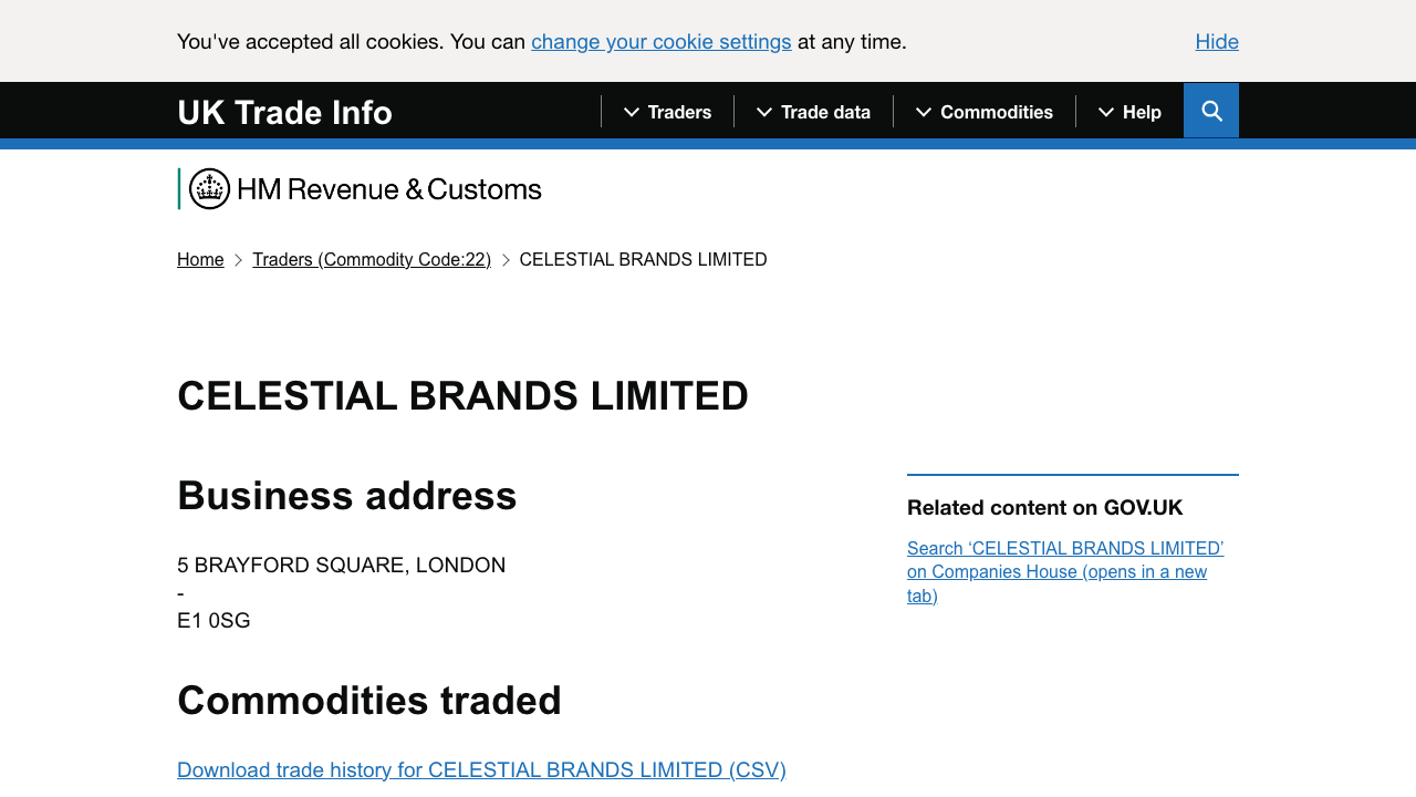 CELESTIAL BRANDS LIMITED website preview