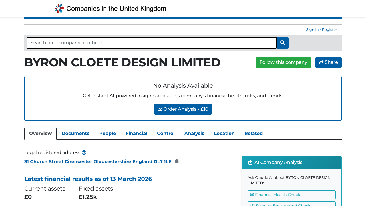 BYRON CLOETE DESIGN LIMITED website preview