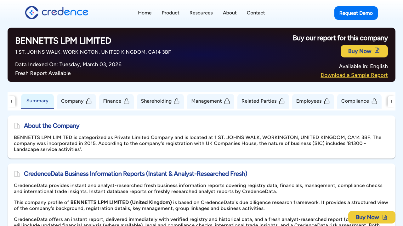 BENNETTS LPM LIMITED website preview