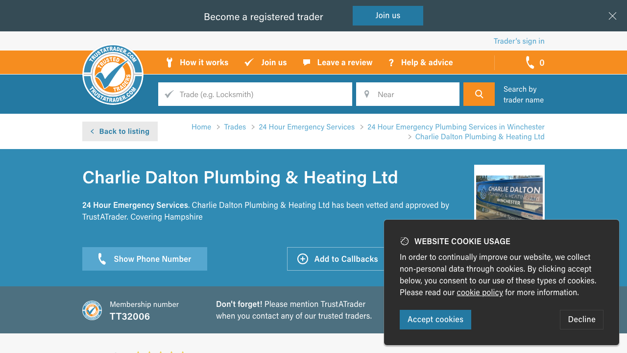 CHARLIE DALTON PLUMBING & HEATING LTD website preview