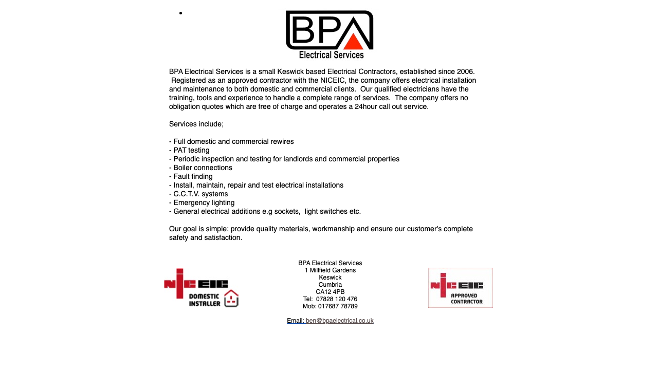 BPA ELECTRICAL SERVICES LTD website preview