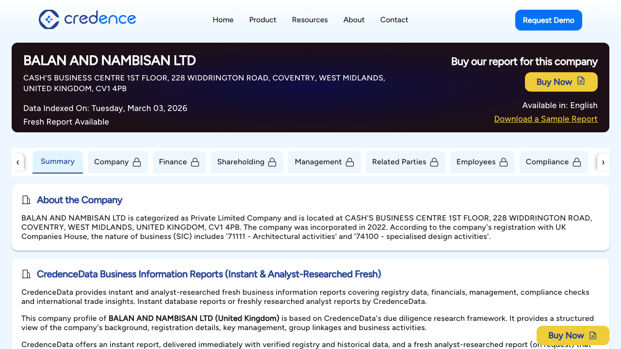 BALAN AND NAMBISAN LTD website preview