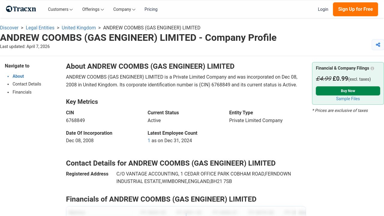 ANDREW COOMBS (GAS ENGINEER) LIMITED website preview