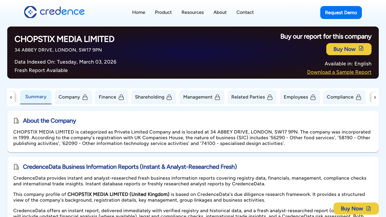 CHOPSTIX MEDIA LIMITED website preview