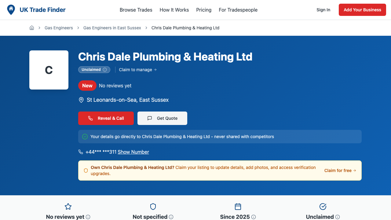 CHRIS DALE PLUMBING & HEATING LIMITED website preview