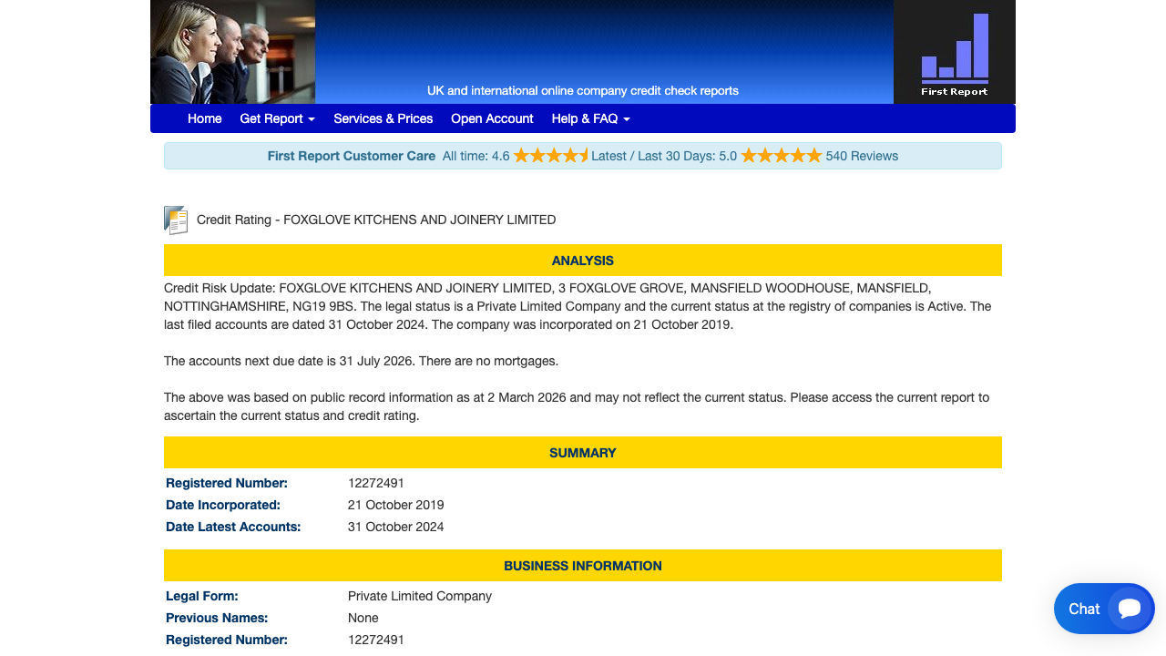 FOXGLOVE KITCHENS AND JOINERY LIMITED website preview