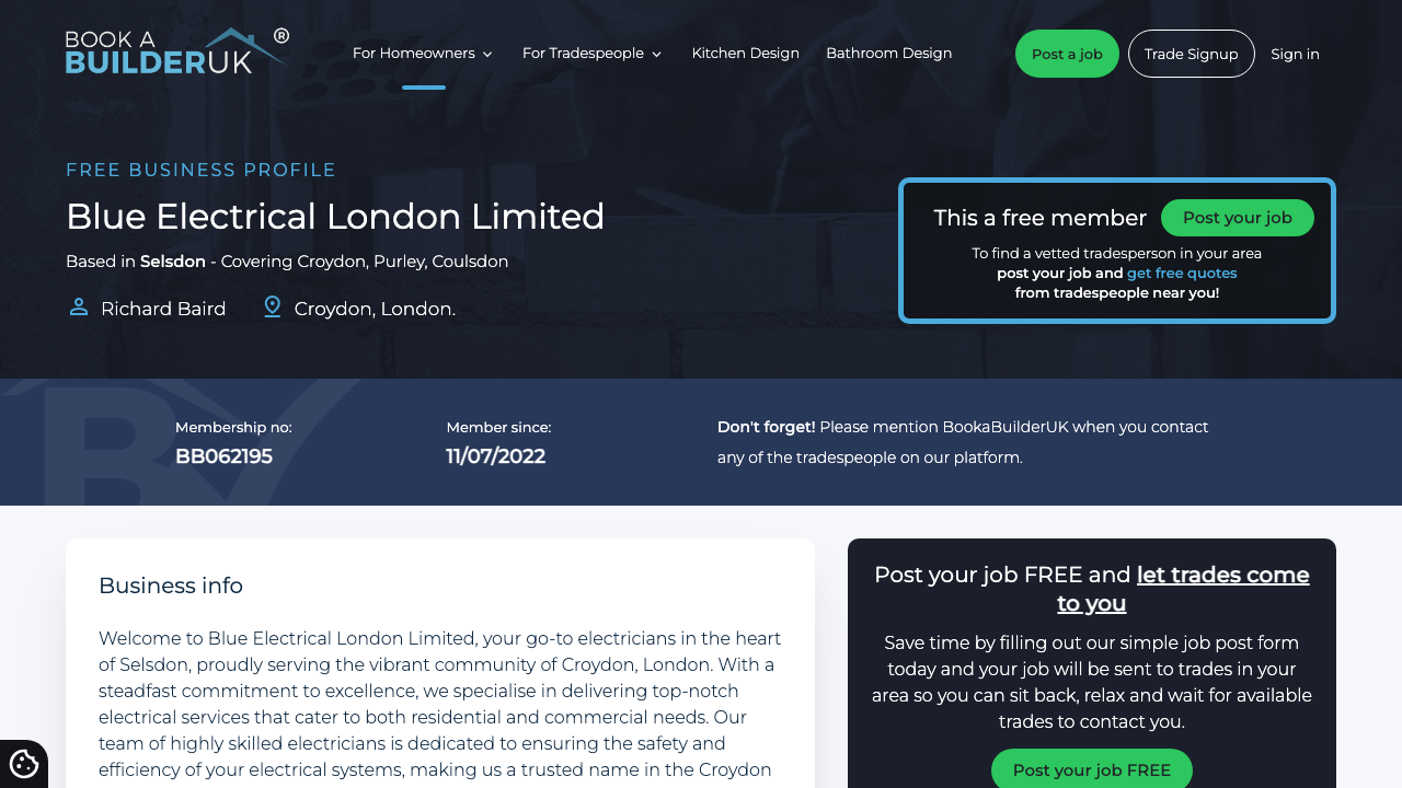 BLUE ELECTRICAL LONDON LIMITED website preview