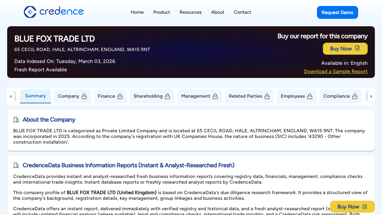 BLUE FOX TRADE LTD website preview