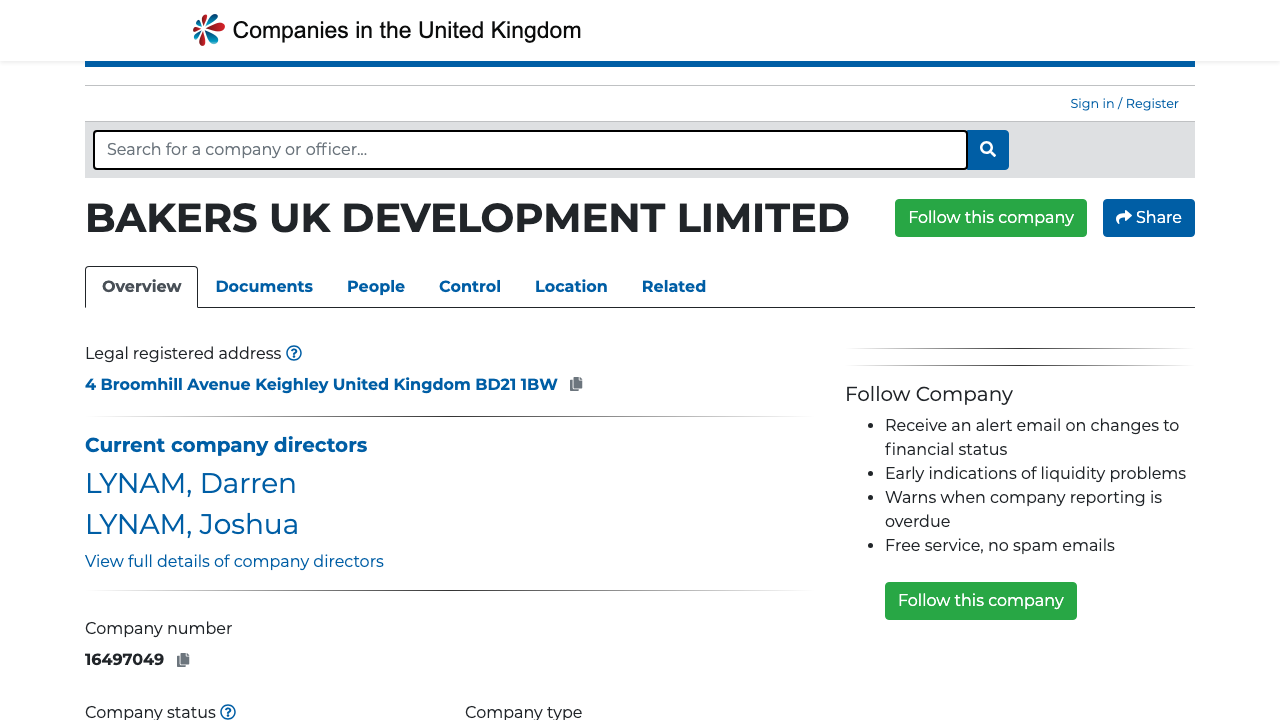 BAKERS UK DEVELOPMENT LIMITED website preview