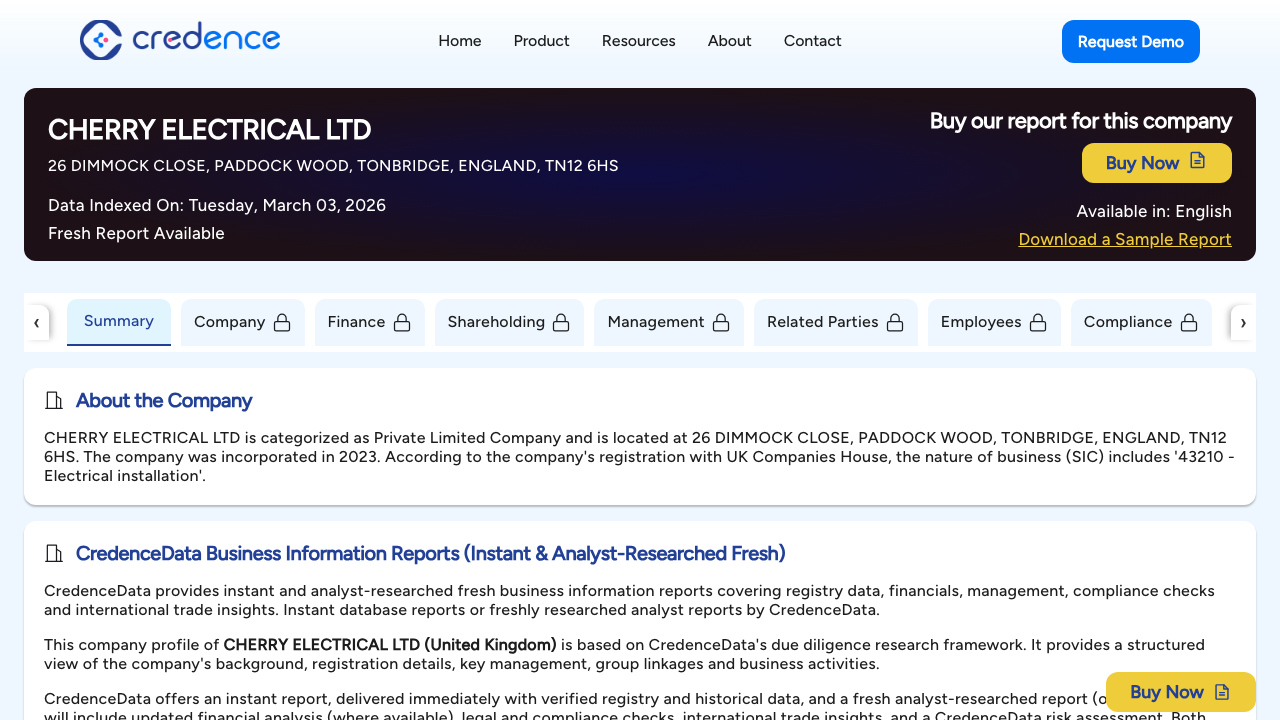 CHERRY ELECTRICAL LTD website preview