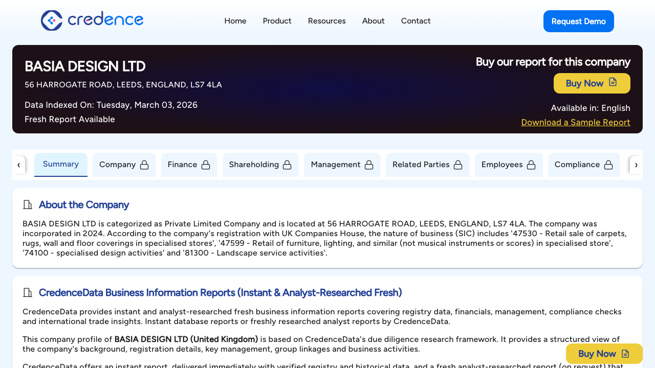 BASIA DESIGN LTD website preview