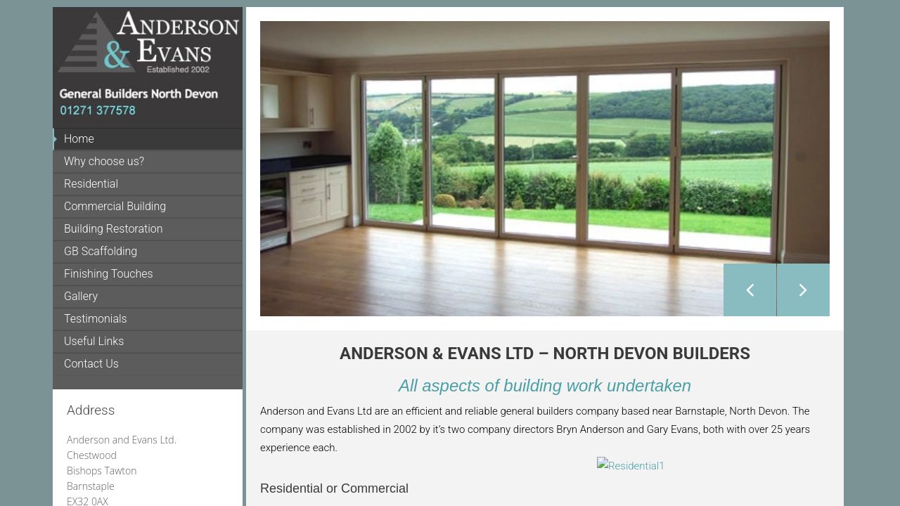 ANDERSON & EVANS LIMITED website preview