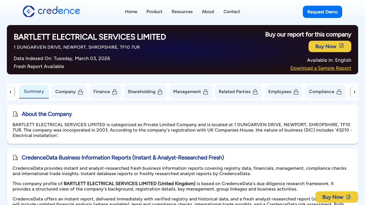 BARTLETT ELECTRICAL SERVICES LIMITED website preview