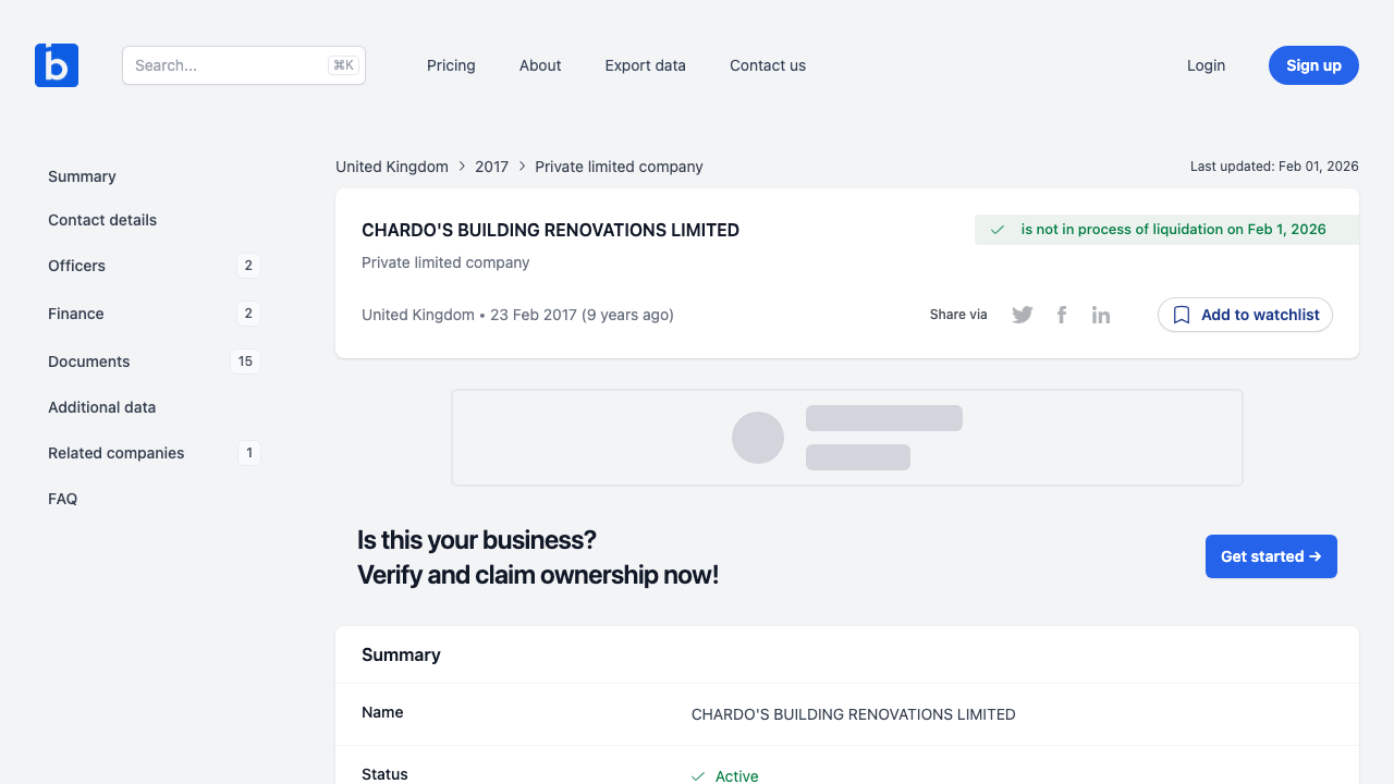 CHARDO'S BUILDING RENOVATIONS LIMITED website preview