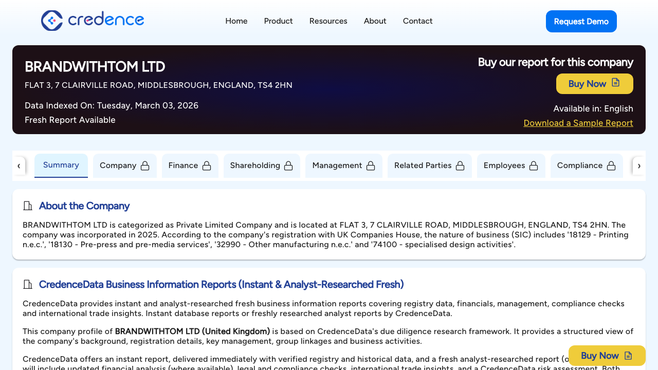 BRANDWITHTOM LTD website preview