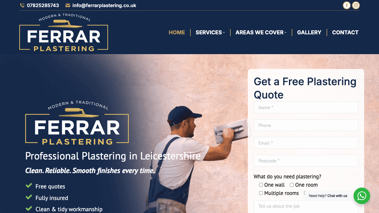 FERRAR PLASTERING LIMITED website preview