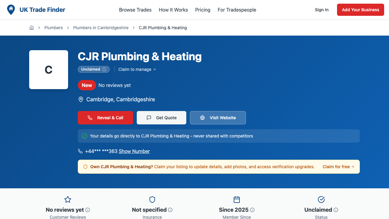 CJR PLUMBING AND HEATING LIMITED website preview