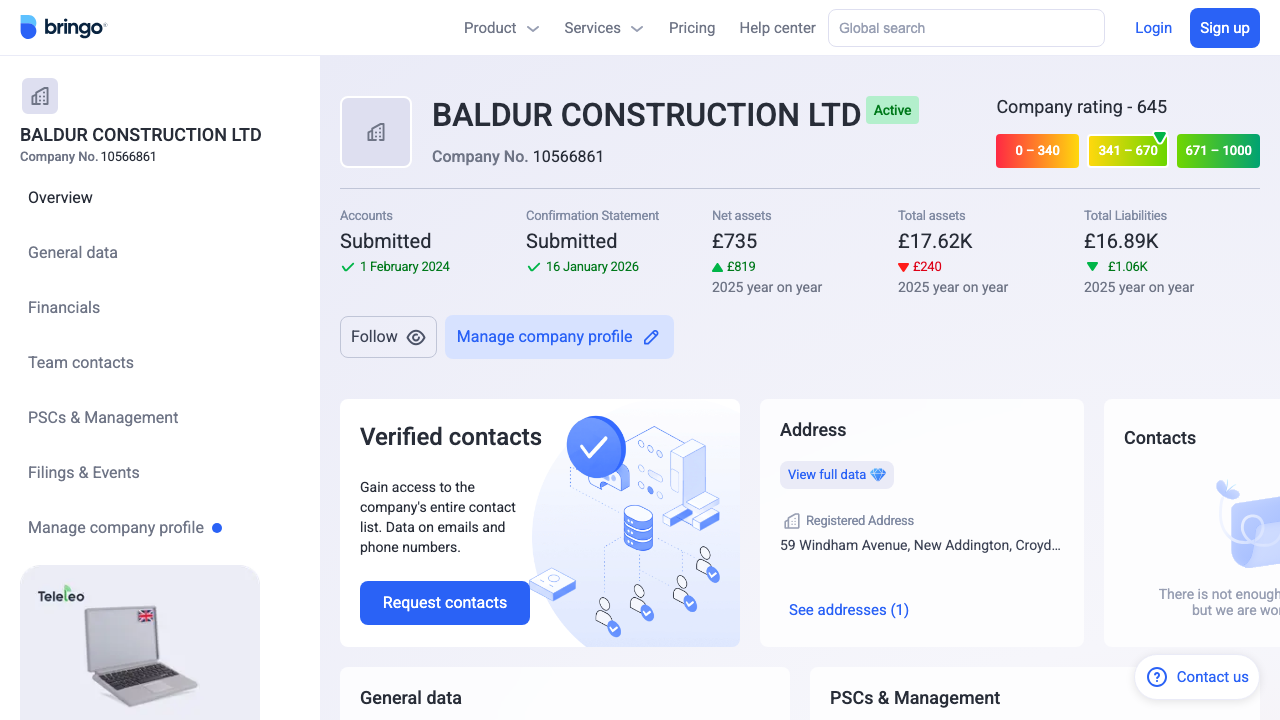 BALDUR CONSTRUCTION LTD website preview
