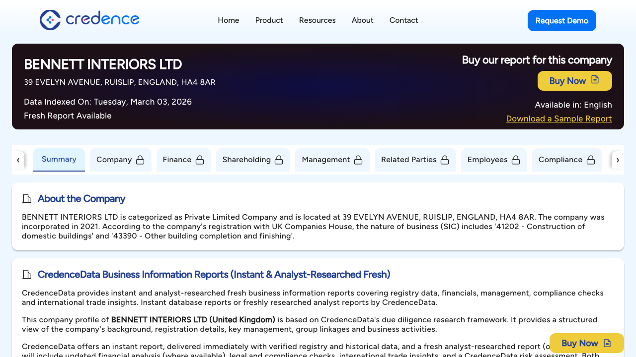 BENNETT INTERIORS LTD website preview