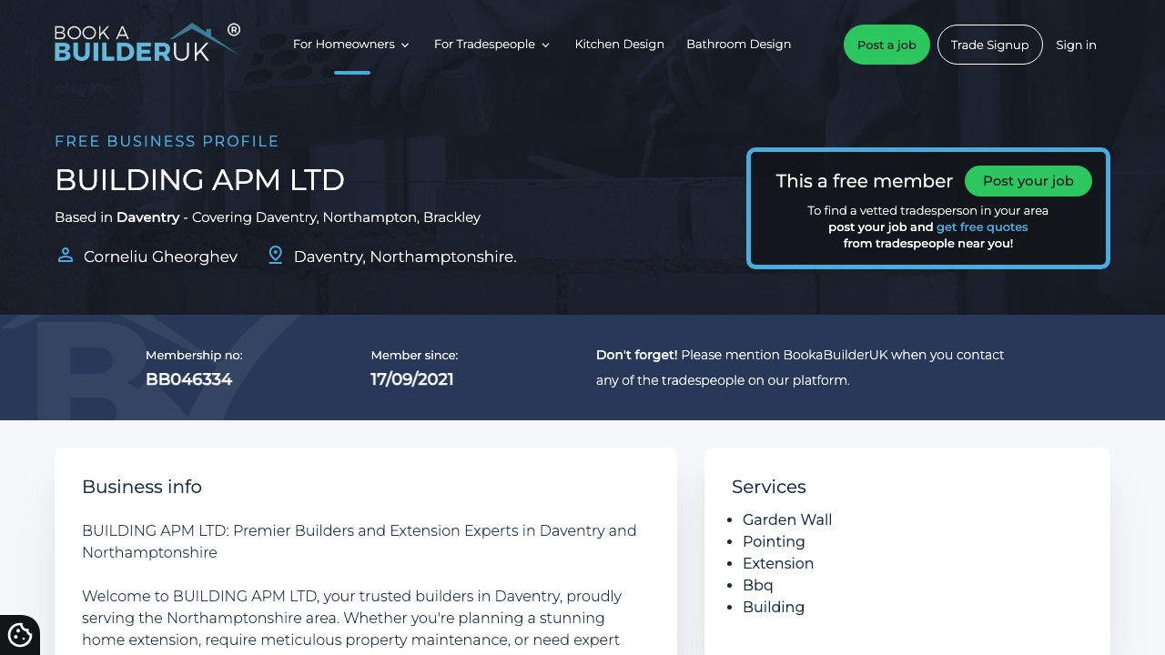 BUILDING APM LTD website preview