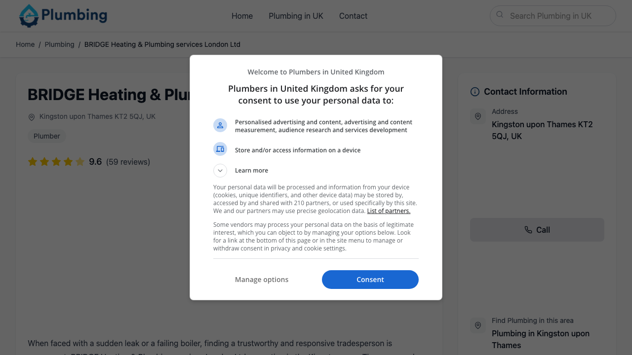 BRIDGE HEATING AND PLUMBING SERVICES LONDON LTD website preview