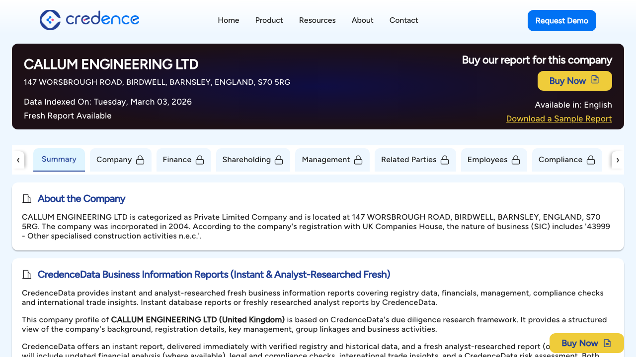 CALLUM ENGINEERING LTD website preview