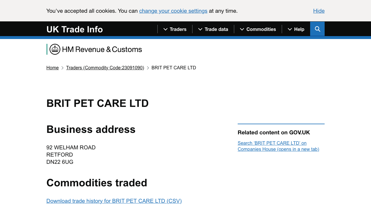 BRIT PET CARE LTD website preview