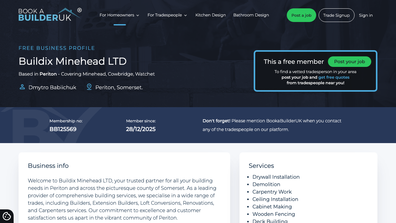 BUILDIX MINEHEAD LTD website preview