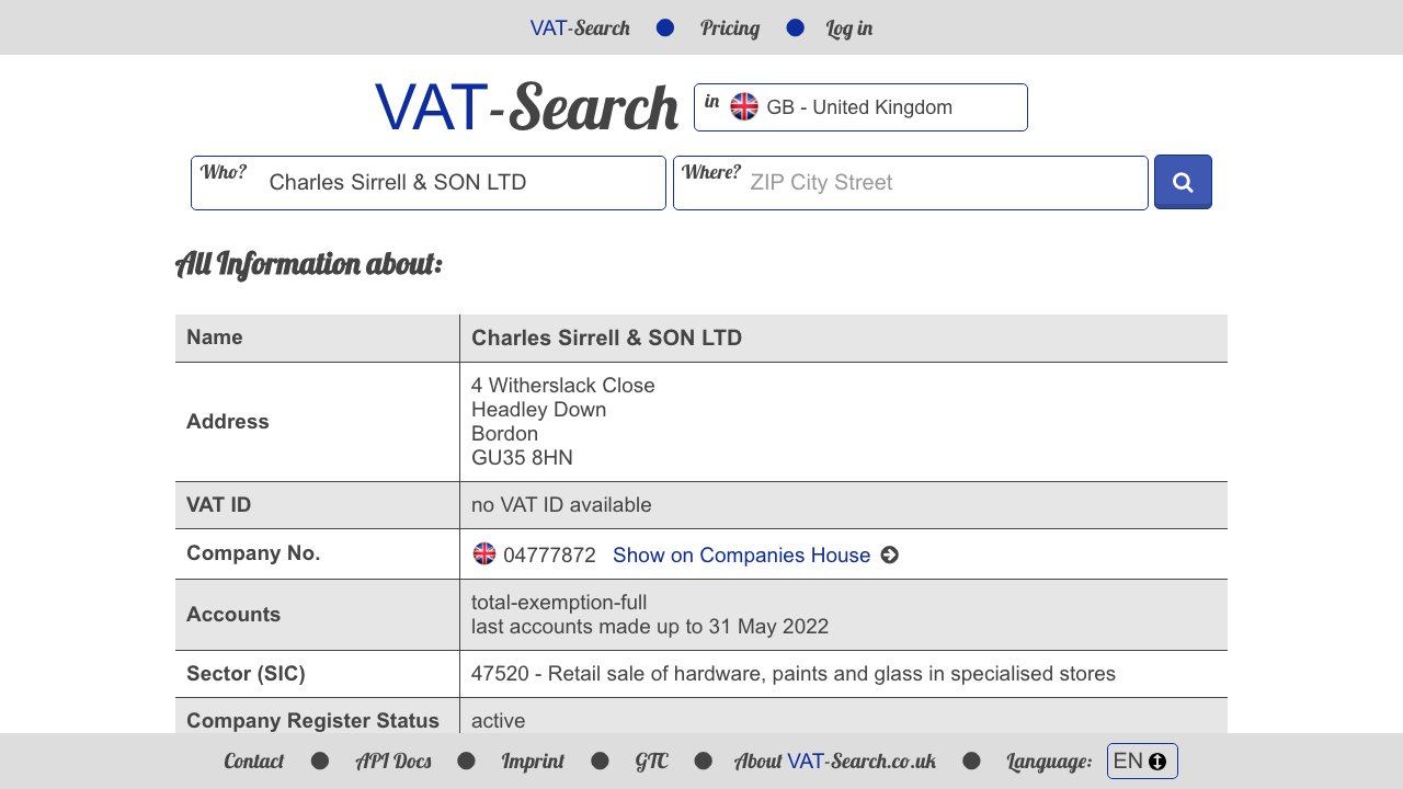 CHARLES SIRRELL & SON LTD website preview