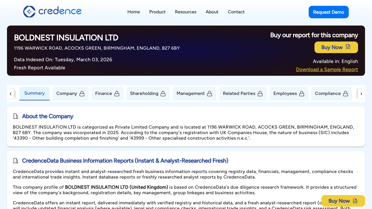 BOLDNEST INSULATION LTD website preview
