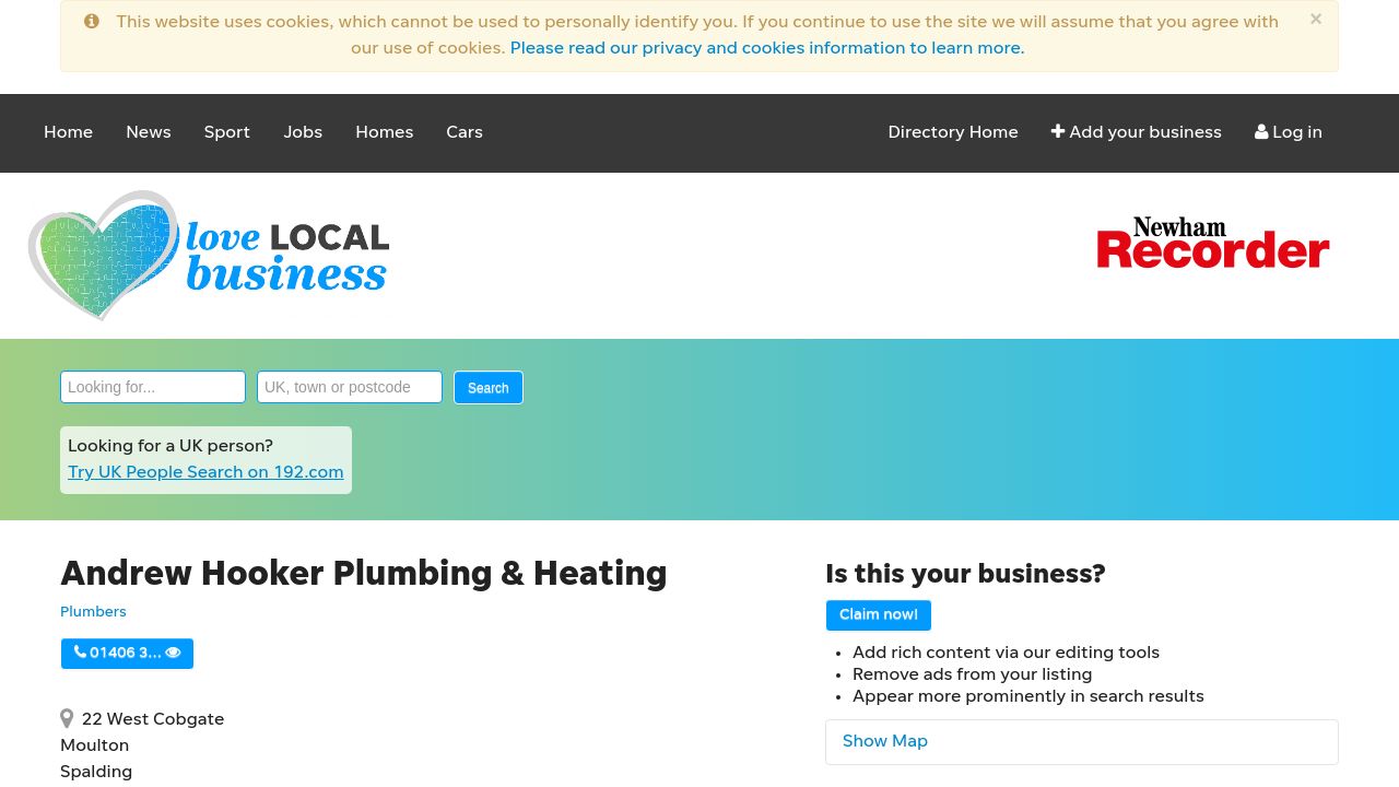 ANDREW HOOKER PLUMBING & HEATING LTD website preview