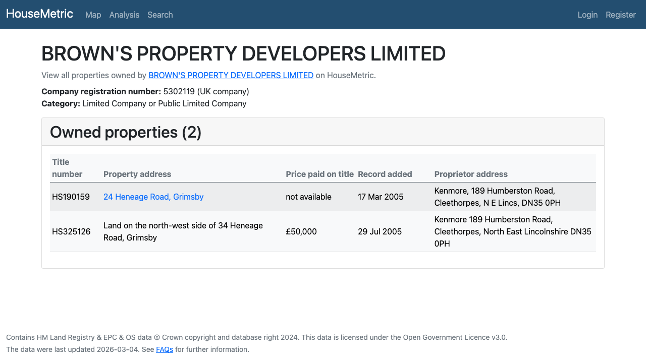 BROWNS PROPERTY DEVELOPERS LIMITED website preview