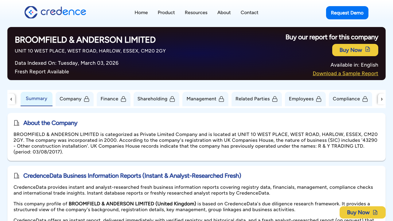 BROOMFIELD & ANDERSON LIMITED website preview