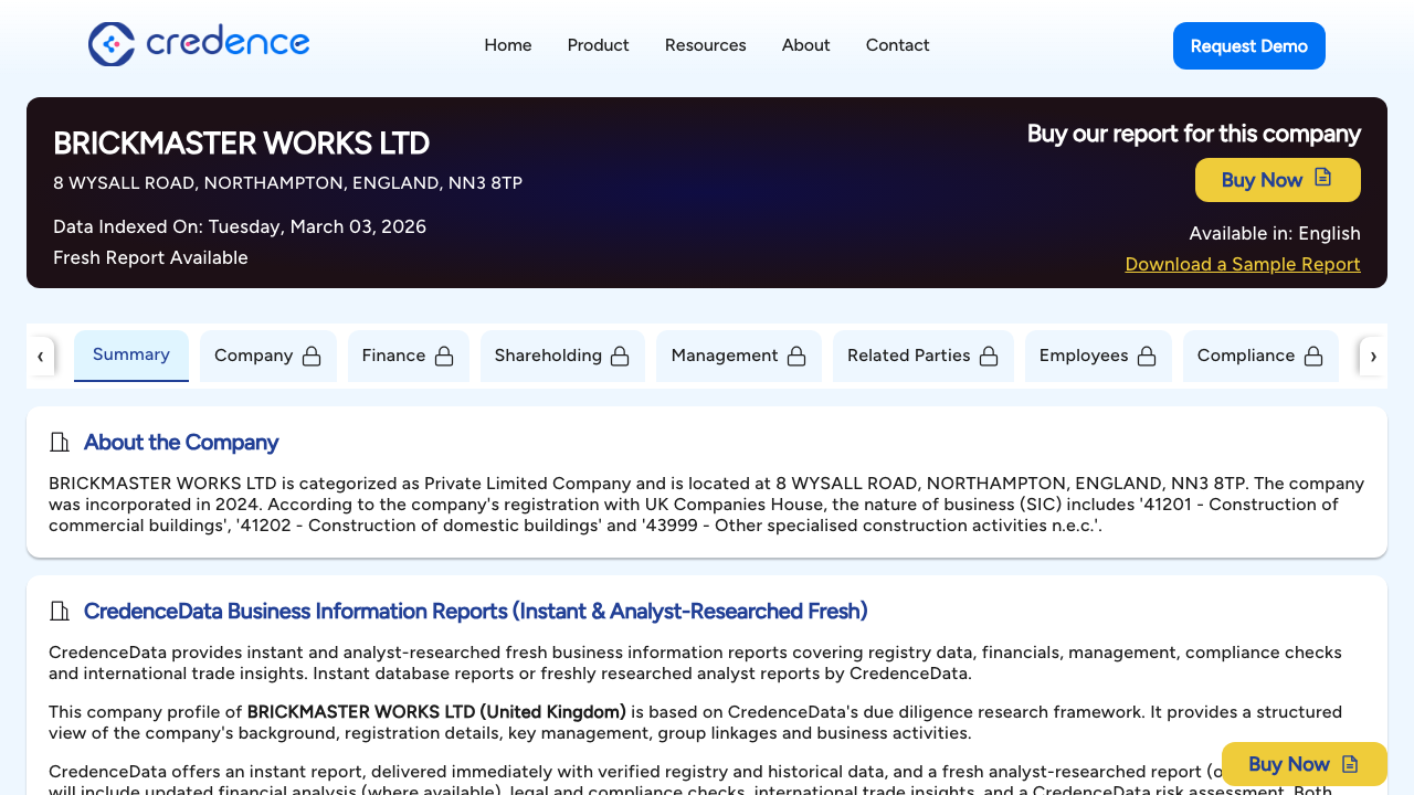 BRICKMASTER WORKS LTD website preview