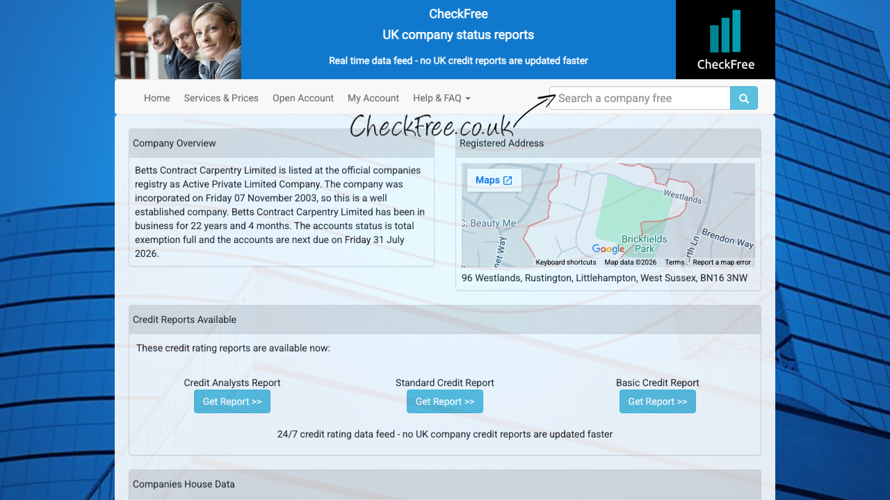 BETTS CONTRACT CARPENTRY LIMITED website preview