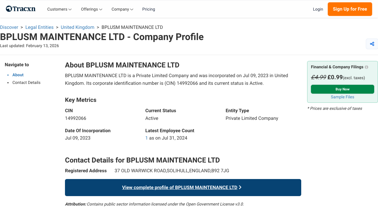 BPLUSM MAINTENANCE LTD website preview