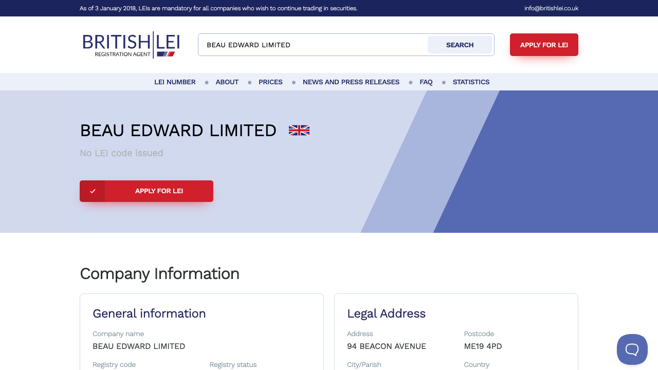 BEAU EDWARD LIMITED website preview