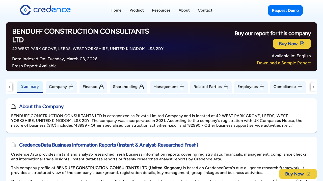 BENDUFF CONSTRUCTION CONSULTANTS LTD website preview