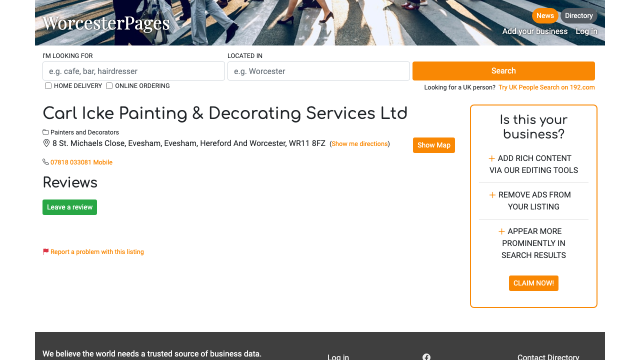 CARL ICKE PAINTING & DECORATING SERVICES LTD website preview