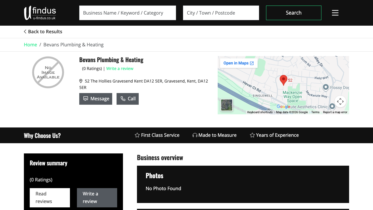 BEVAN PLUMBING & HEATING LIMITED website preview