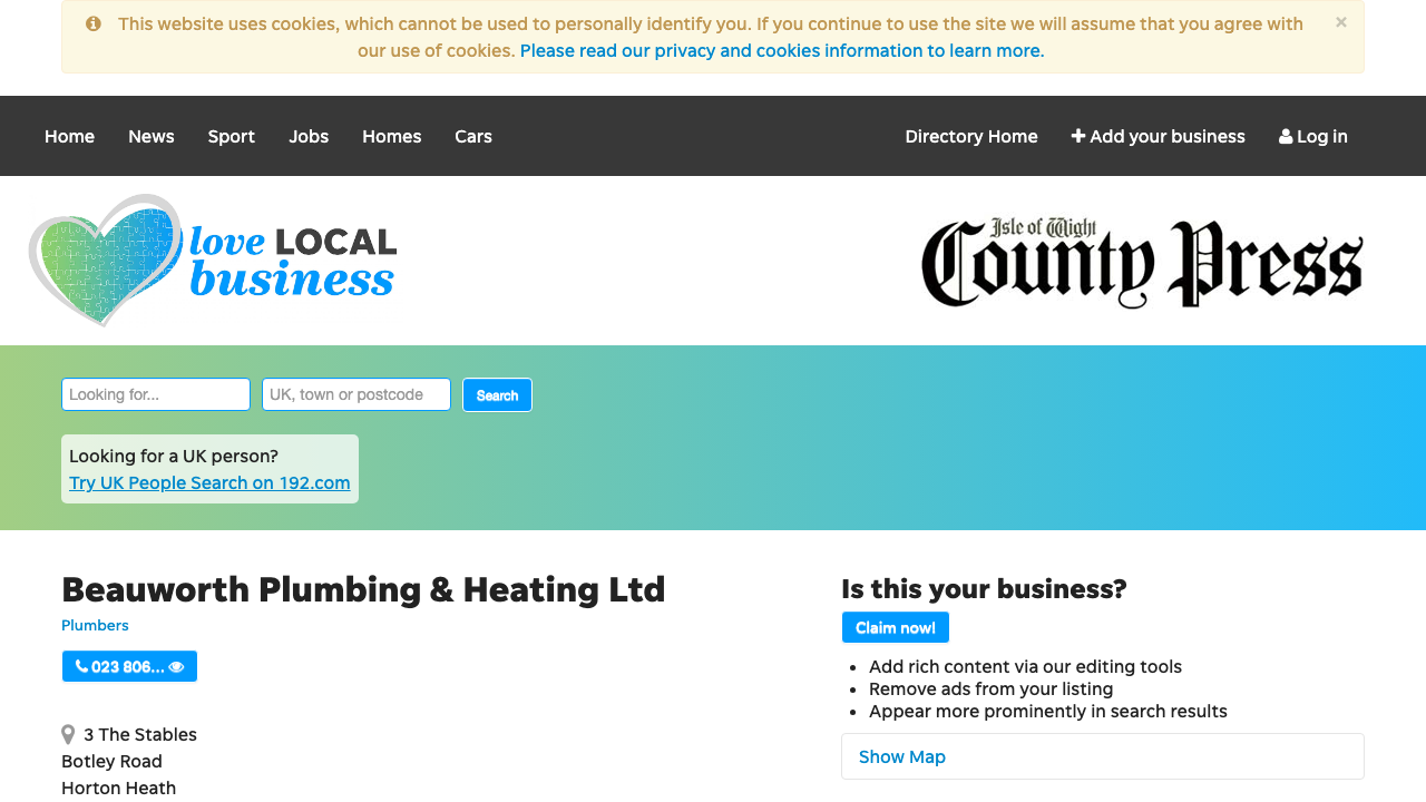 BEAUWORTH PLUMBING & HEATING LIMITED website preview