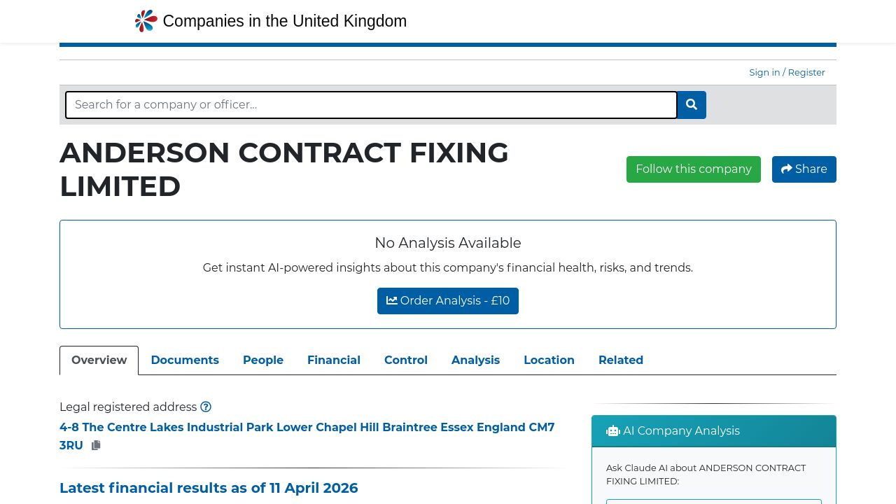 ANDERSON CONTRACT FIXING LIMITED website preview