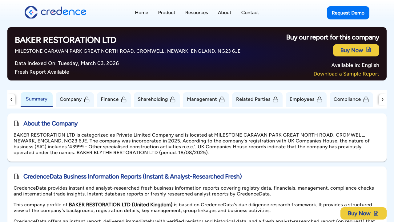 BAKER RESTORATION LTD website preview