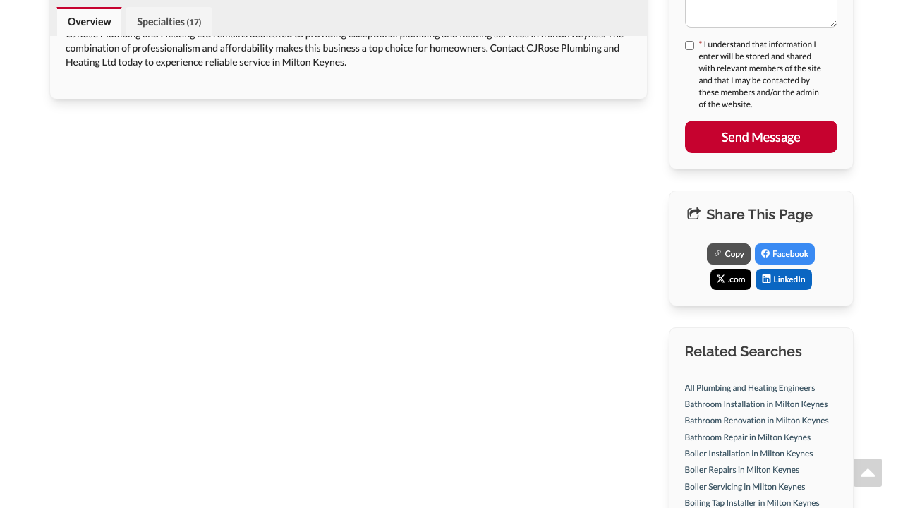 CJROSE PLUMBING & HEATING LTD website preview