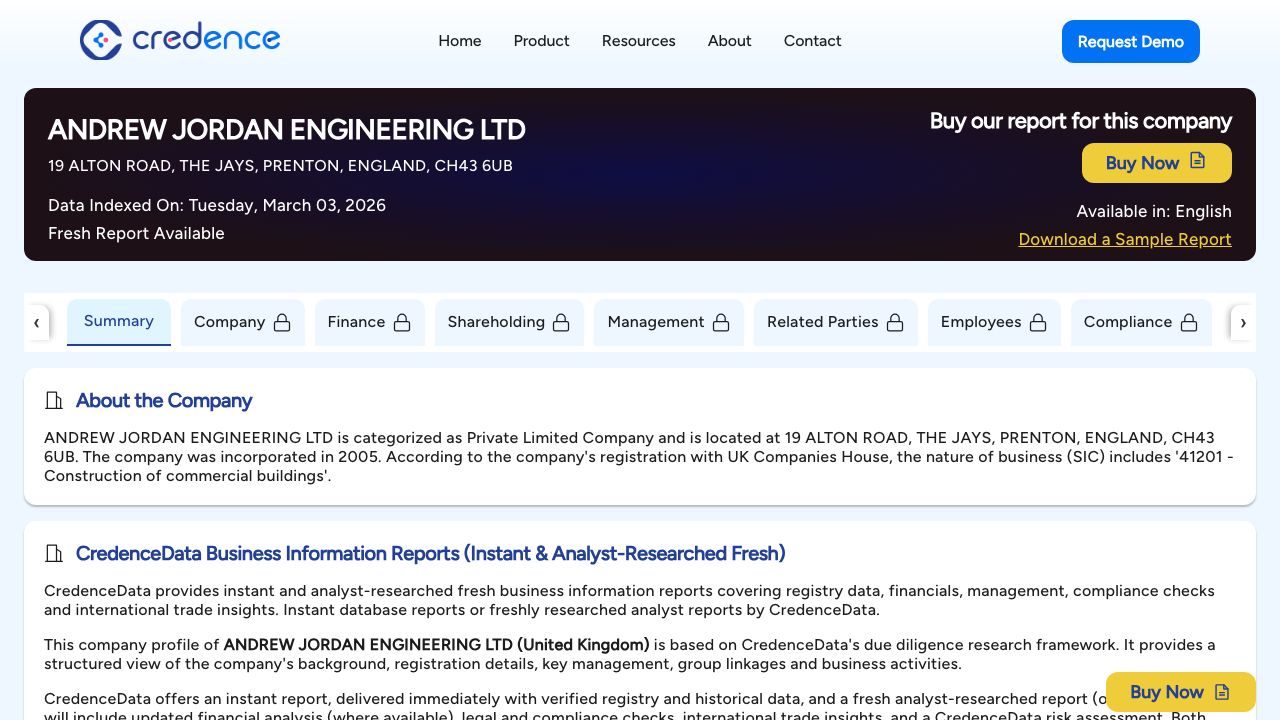 ANDREW JORDAN ENGINEERING LTD website preview