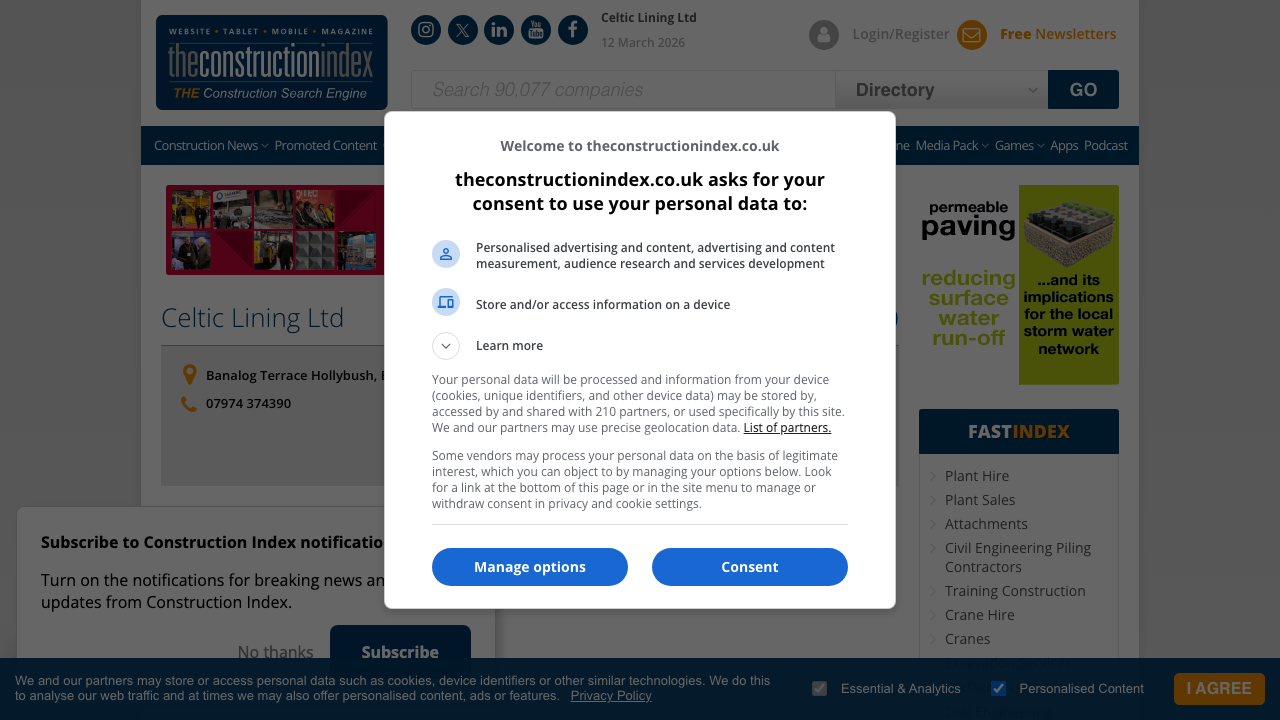 CELTIC LINING LIMITED website preview